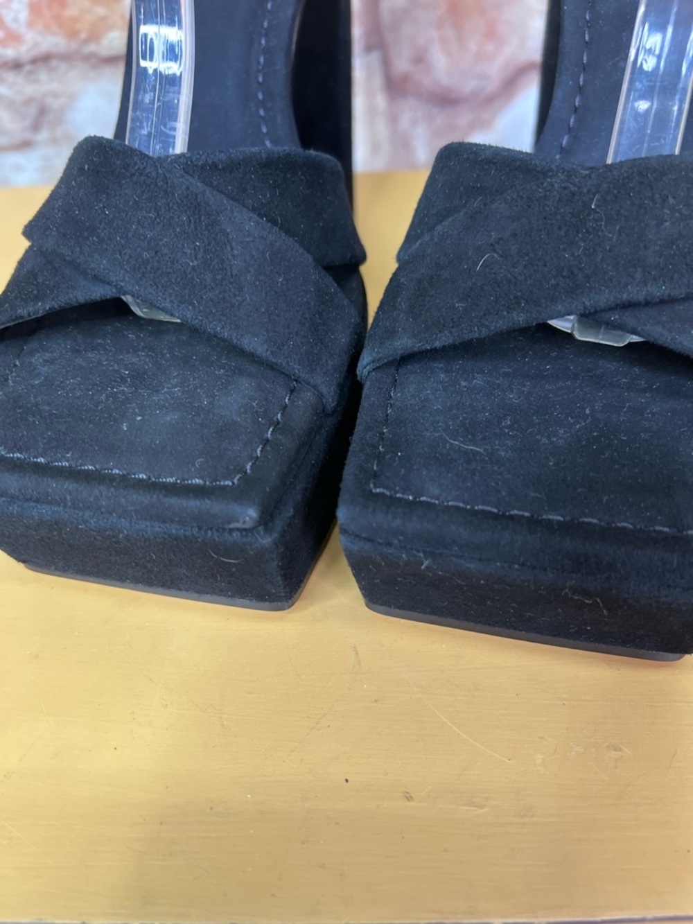 GOOD AMERICAN Chunky Black Suede Ankle Strap Platform Sandals, 9.5 - Picture 6 of 14